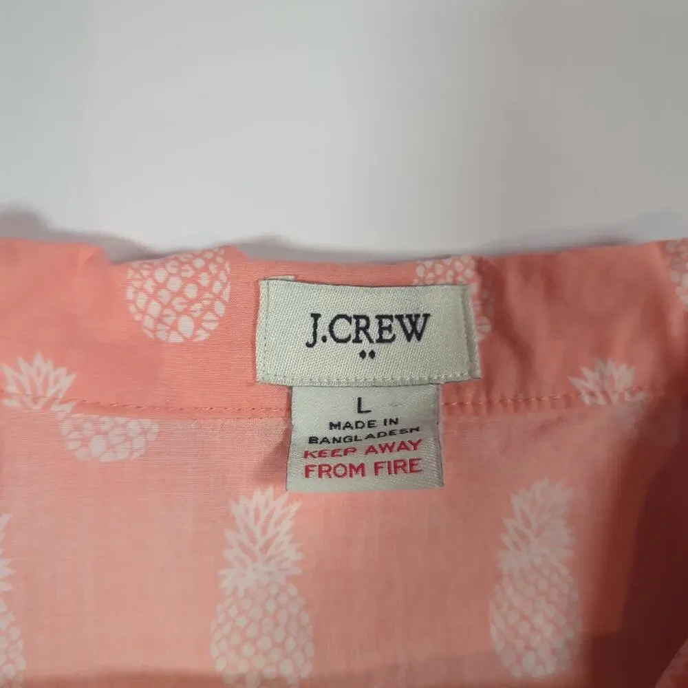 J.Crew Pineapple Print Pajama Button Front Sleep Shirt Pink White Large